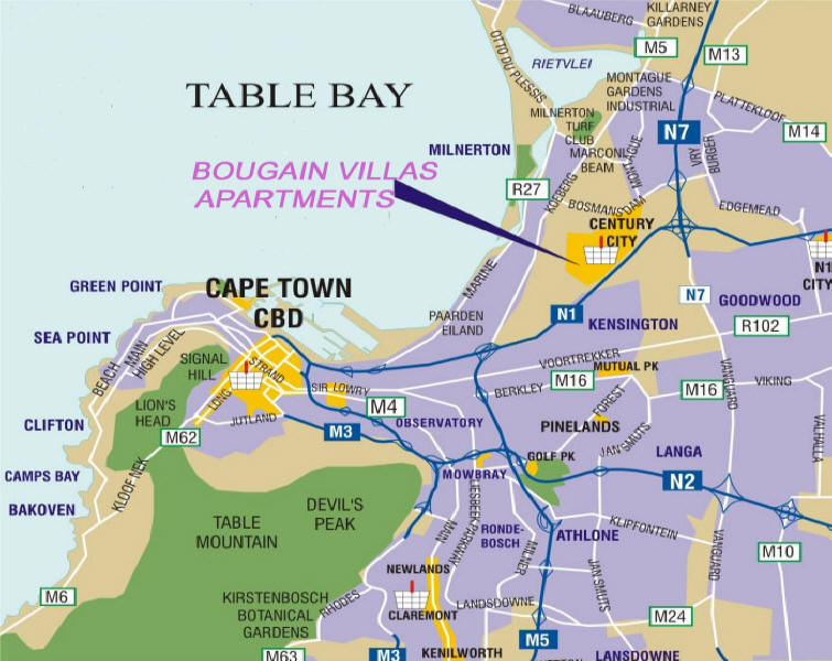 Map of Cape Town showing apartment location