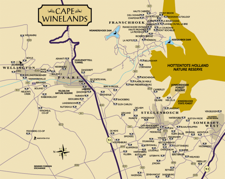 Western Cape Winelands Map